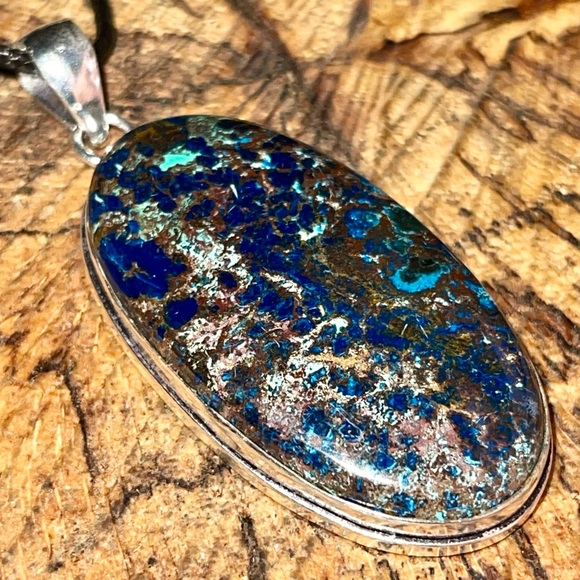 Stunning Dark Chessylite Blue Spar Azurite Pendant 2 1/2” - Picture 6 of 14